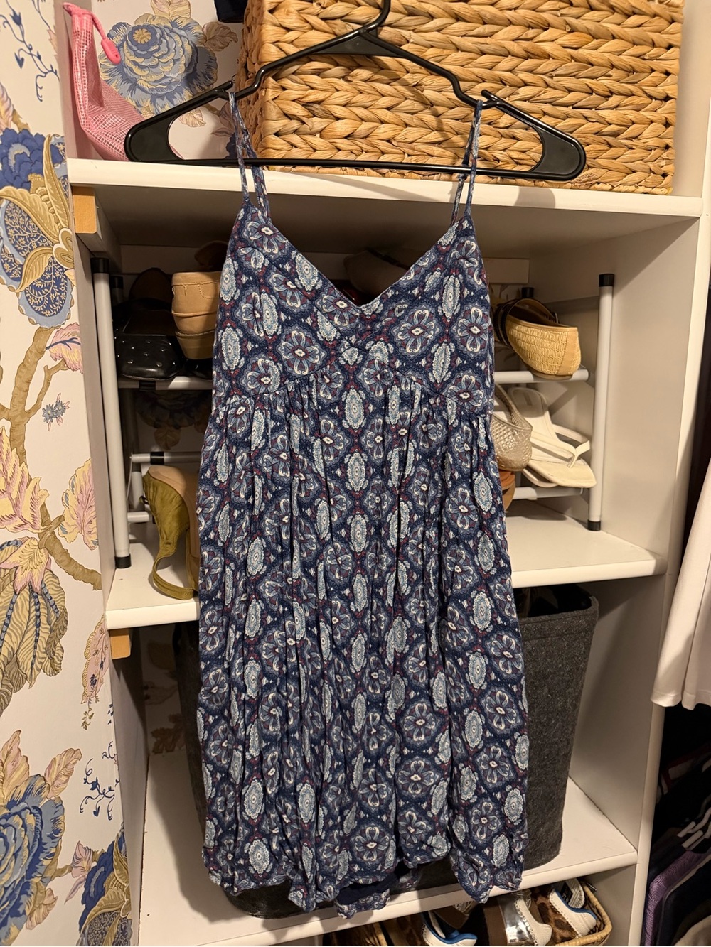 Cape Juby Navy Blue Printed Spaghetti-Strap Mini Dress
